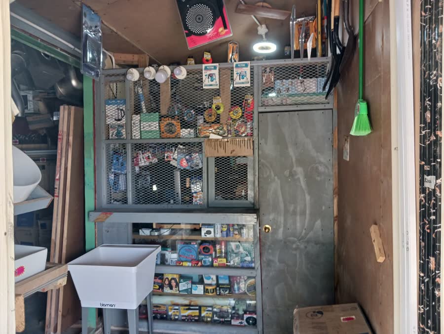 Shop interior with bulk materials and tools