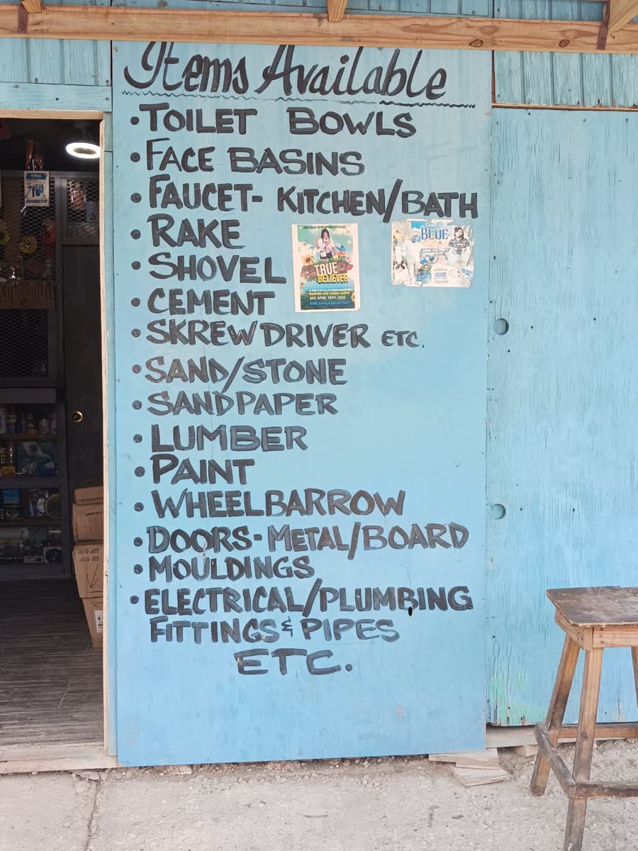 The hand-painted list of items available